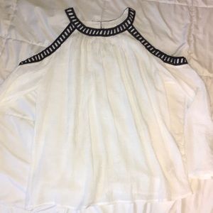 White long sleeve. Shoulder less, embroidered top